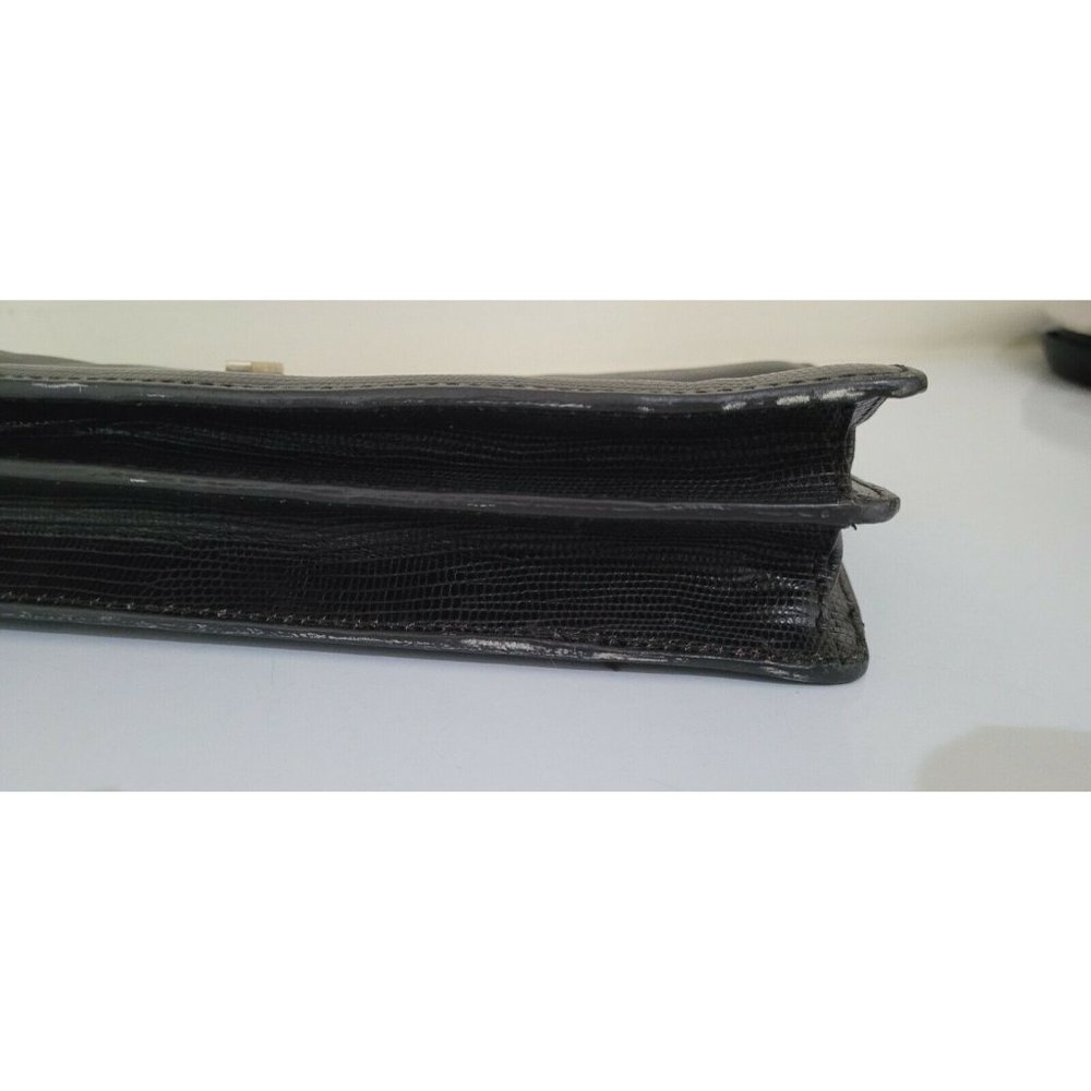 Antonio Melani Lizzard Croc Embossed Brown Leather Turn LockClutch Handbag Purse - Picture 3 of 9